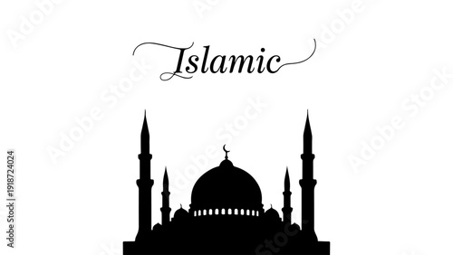 Black silhouette of a mosque with minarets and a dome, featuring the word 'Islamic' in elegant script above, set against a clean white background.