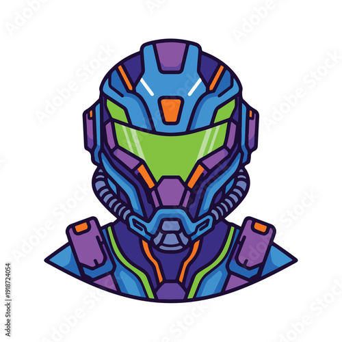 Futuristic Space Suit Helmet Vector Illustration.