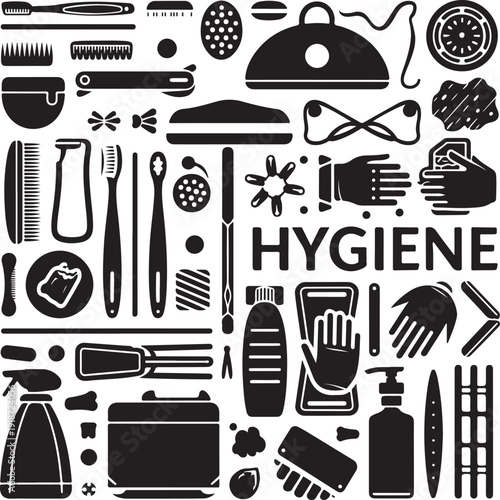 Personal hygiene and grooming products and tools illustration