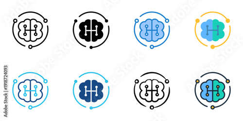 Artificial Intelligence icons set multiple style collection. Editable stroke 
