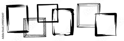 Frames hand-drawn set with black ink lines and grunge style featuring art, sketch, drawing with minimalist and vector elements for illustration, design projects, clean composition on simple background