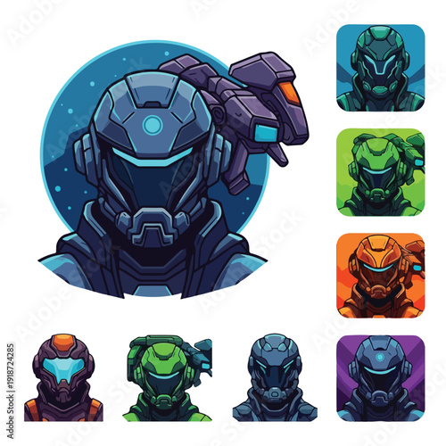 Futuristic Space Suit Helmets with Variations.