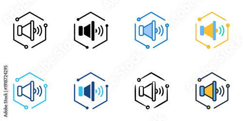 AI Audio Editing icons set multiple style collection. Editable stroke 
