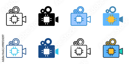 AI Documentary Video icons set multiple style collection. Editable stroke 
