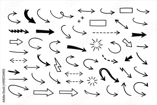 Collection of various hand-drawn arrows and directional icons on a white background