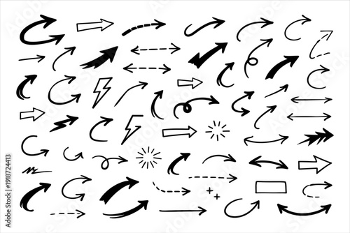 Diverse Hand-Drawn Arrow Collection for Graphic Design Projects and Creative Embellishments