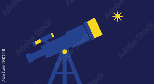 Wallpaper Mural stylized astronomy telescope illustration pointing upward on dark blue background with bright star Torontodigital.ca