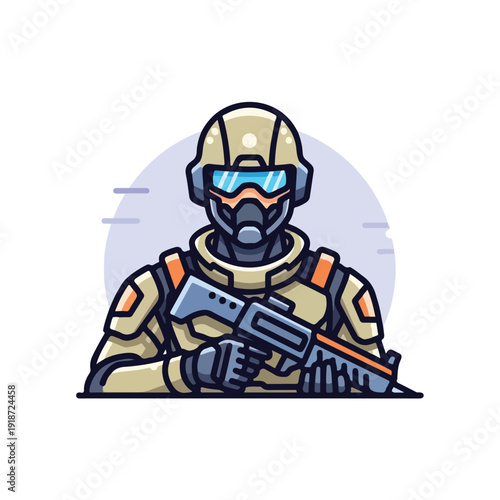 Futuristic Soldier with Rifle and Helmet.