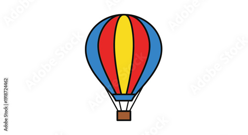 Wallpaper Mural Cartoon Hot Air Balloon with Blue Red Yellow Segments and Brown Basket, Centered View on White Background Torontodigital.ca