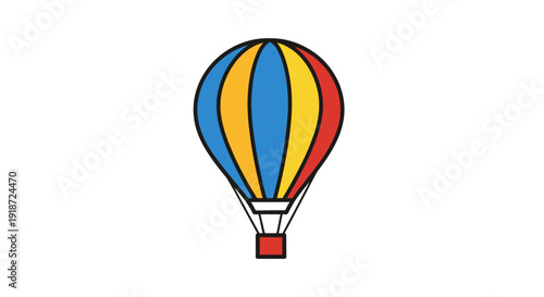 Wallpaper Mural Floating Hot Air Balloon Illustration with Vibrant Colors on White Background, showcasing Balloon, Basket, Rope, Shadow, Lineart Torontodigital.ca