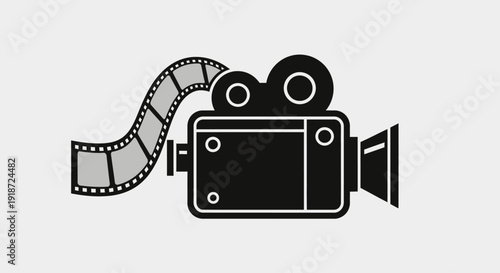 Wallpaper Mural Side view of a minimalist black‑and‑white film camera illustration with a curving film strip on a plain white background Torontodigital.ca