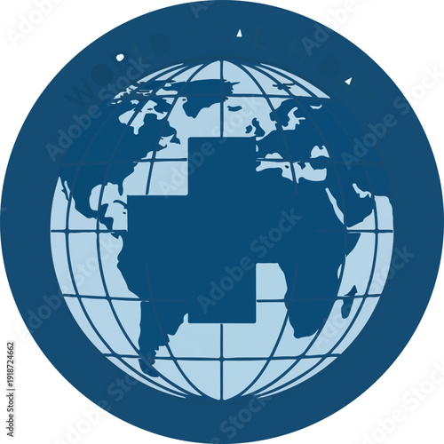Dark blue globe icon with texas map overlay on white background symbolizing global presence or international connection