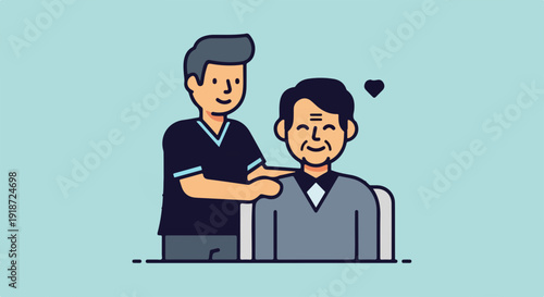 Healthcare professional comforting elderly patient with care and compassion in a simple illustration style