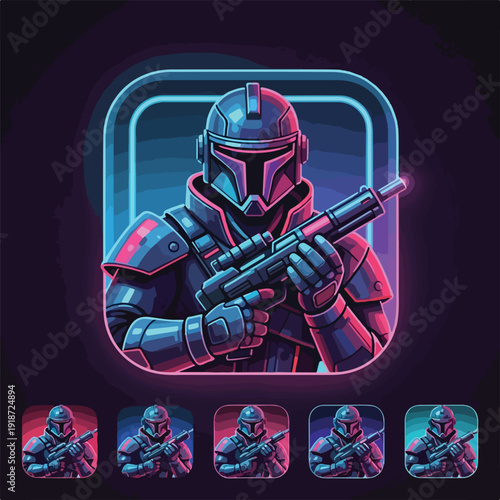 Futuristic Warrior Holding Advanced Firearm Closeup.