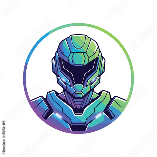 Futuristic Robot Head with Shiny Armor.