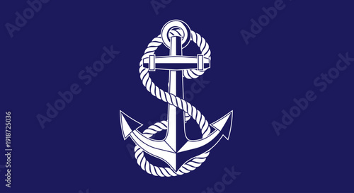 Wallpaper Mural Top-down view of a centered white anchor with twisted rope and knot on a navy background, illustration of navigation Torontodigital.ca