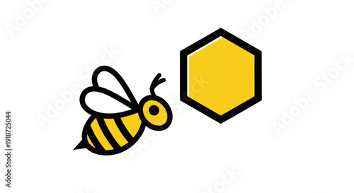 Wallpaper Mural Bee approaching a honeycomb cell on a plain white background, stylized illustration designed as a logo icon from a side viewpoint Torontodigital.ca