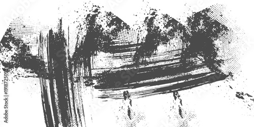 Abstract Grunge Brush Texture. Messy Paint Stroke, Dry Brush Effect, Urban Distressed Ink Splash Design Element, Isolated Rough Banner Shape for Professional Graphic Projects.