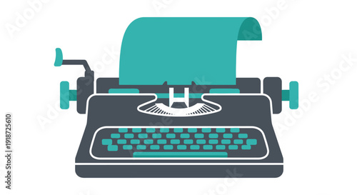 Wallpaper Mural Stylized Teal Typewriter Graphic Featuring Darkgray Body, QWERTY Keys, and Teal Paper on a Plain Background Torontodigital.ca