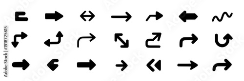 Arrows hand drawn set with black curved lines and various directions featuring direction, icons, vector with collection and graphic elements for design, illustration projects, clean composition on