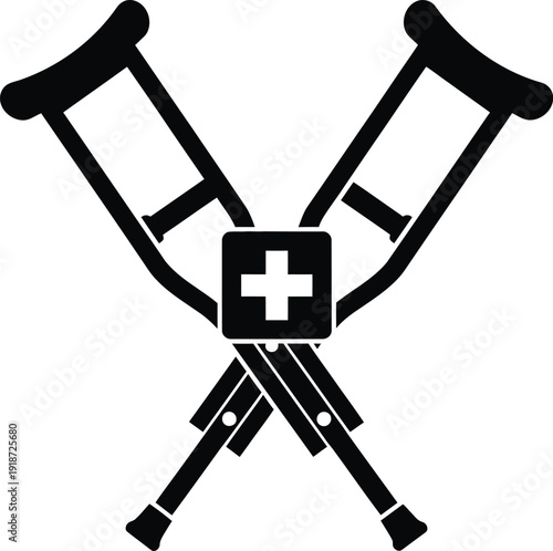 Medical crutches with red cross symbol