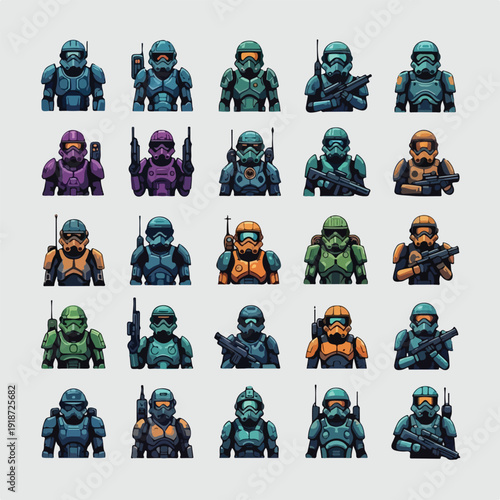Futuristic Soldiers in Various Colored Suits.