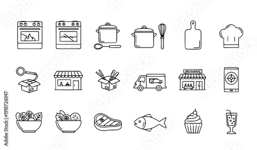Kitchen Cooking And Restaurant Line Icon Set Food Menu And Delivery Outline Vector Symbols Isolated On White