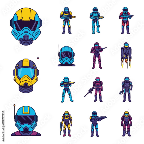 Futuristic Soldiers with Helmets and Guns.