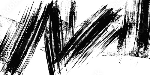 Glitch Distorted Geometric Banner Noise Destroyed Background Trendy Defect Overlay Texture Grunge Distressed Vector Shapes with Stripe Screen Print Effect.