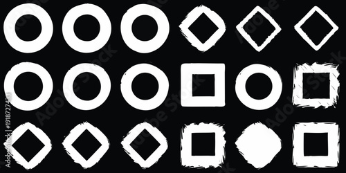 Arrangement of geometric shapes circles diamonds and squares in white