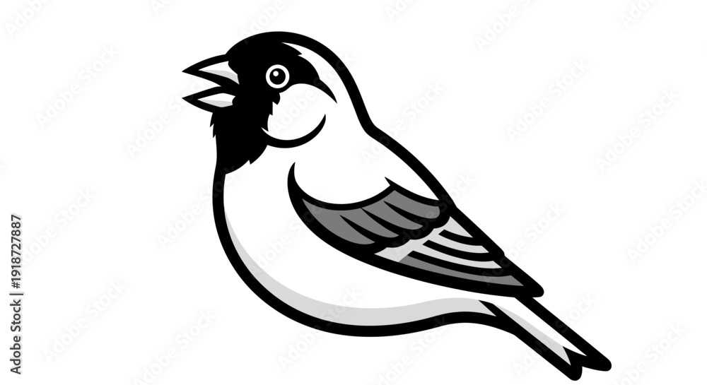 Obraz premium Illustration of a singing bird with open beak and detailed feathers, viewed from the side
