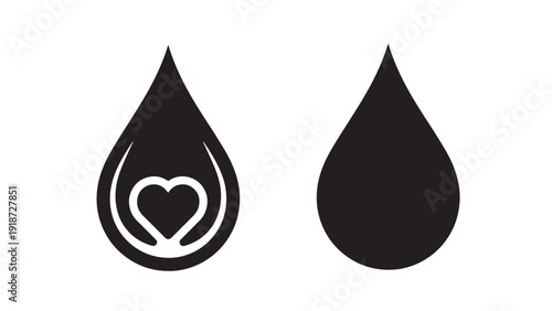 Health Donation Icon Illustration Dual Droplets with Heart Symbol Representing Blood Donation Healthcare Philanthropy Public Health Campaigns and Community Impact