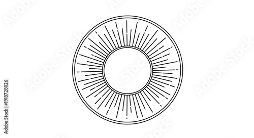 Circular sunburst graphic with radiating lines and a central hollow circle for graphic design