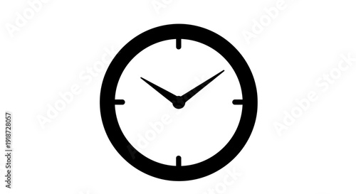 A black clock face with hour and minute hands displayed on a plain background