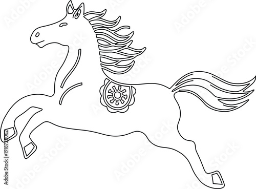 Year of the Horse 2026 Galloping Horse Line Art. Traditional Chinese Paper Cut Style.