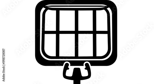 A close-up view of a spotlight shining on a stage from a front viewpoint in a theater environment with dramatic lighting