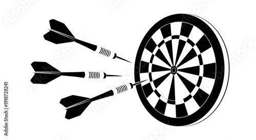 Three darts hitting the target board from different angles, viewed from the front