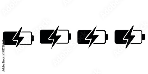 Four battery charge level indicators showing different power levels and charging
