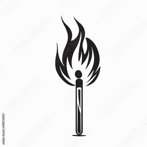 Burning Match Icon Black and White Vector Illustration Design