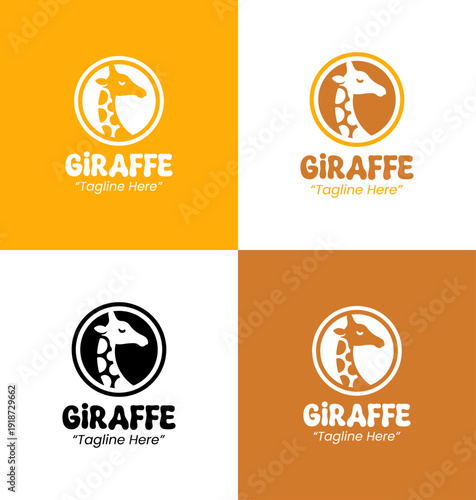 Tablou pe pânză Giraffe Head Symbol with Circular Frame for Nature Branding
