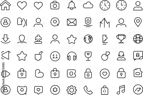 User interface line icon set, social media app symbols vector outline modern UI UX communication profile settings collection