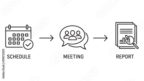 Schedule Meetings To Report Diagram Illustrating Corporate Meeting Cadence, Calendar Coordination And Executive Reporting Workflow Vector Illustration