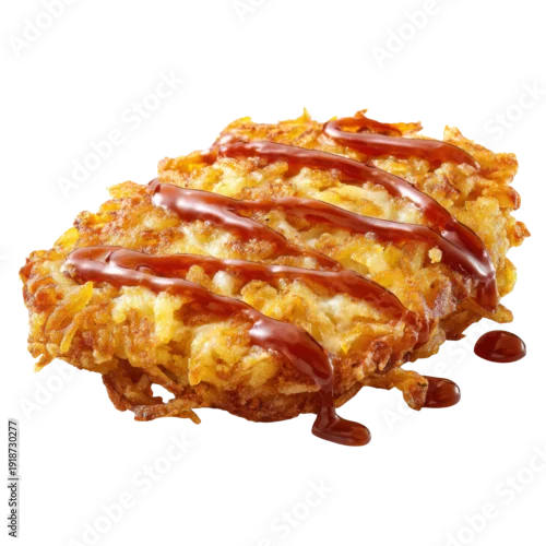 Fototapeta na wymiar A delicious fried food with ketchup drizzled on top