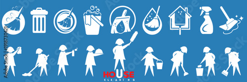 House Cleaning line editable icon set. Editable stroke. Containing washing, broom, maid, laundry, home cleaning, vacuum cleaner, mop .Vector illustration