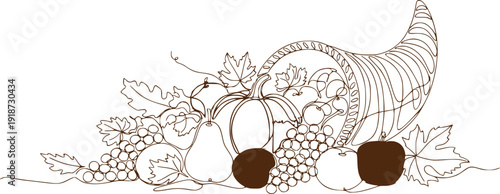Cornucopia with Fruits and Leaves Isolated on Transparent Background