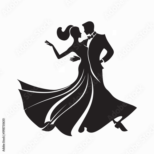 Ballroom Dancers in Romantic Pose Silhouette Vector on White Background