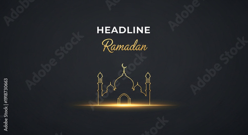 Spiritual Elegant Minimalist Graphic Illustration for Ramadan Greeting Card Design Featuring Mosque Outline