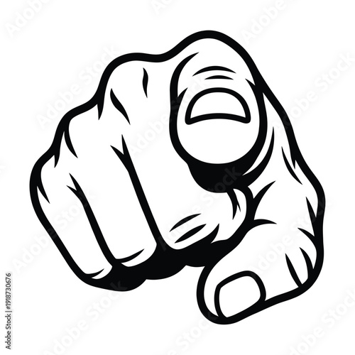 Black and white illustration of a hand pointing directly forward