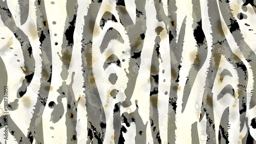 Stripe animal motif. Seamless pattern line and crackle textures. Modern summer geometric shapes on abstract brush. Contrast graphic vector background. Watercolor blobs and daubs, ink and stains.