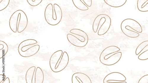 Coffee Seamless Pattern. Sketch for Food Shop, Menu, Bakery Cafe. Coffee Beans with Grunge Effect Brown and Beige Colors. Vector Art Border Background.